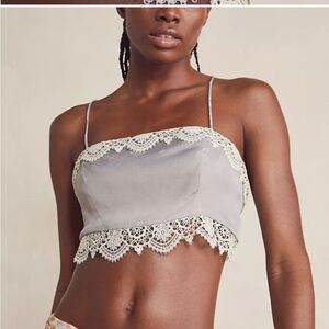 Free People Gray Lace Trim Crop Top